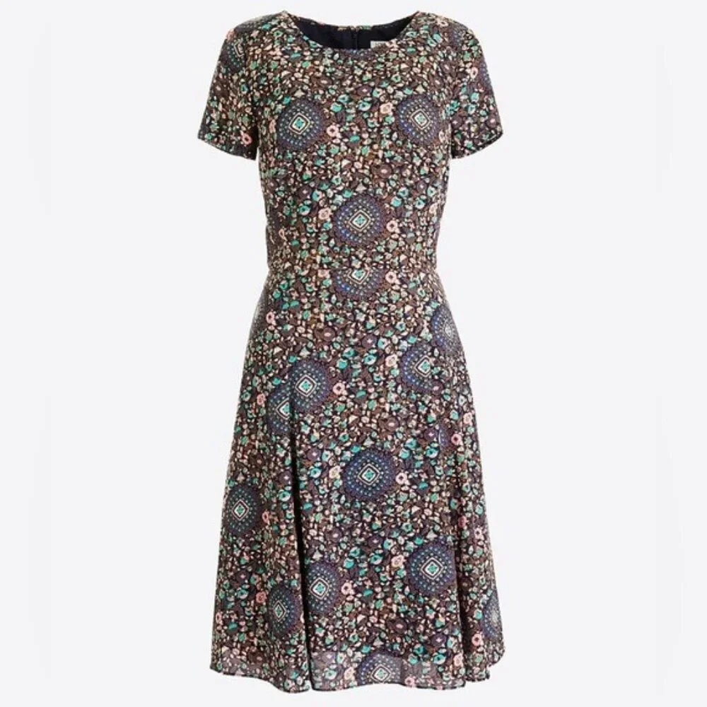 J.Crew Short-sleeve flutter Floral Patterned  Dress Navy Pink Begonia Size 00